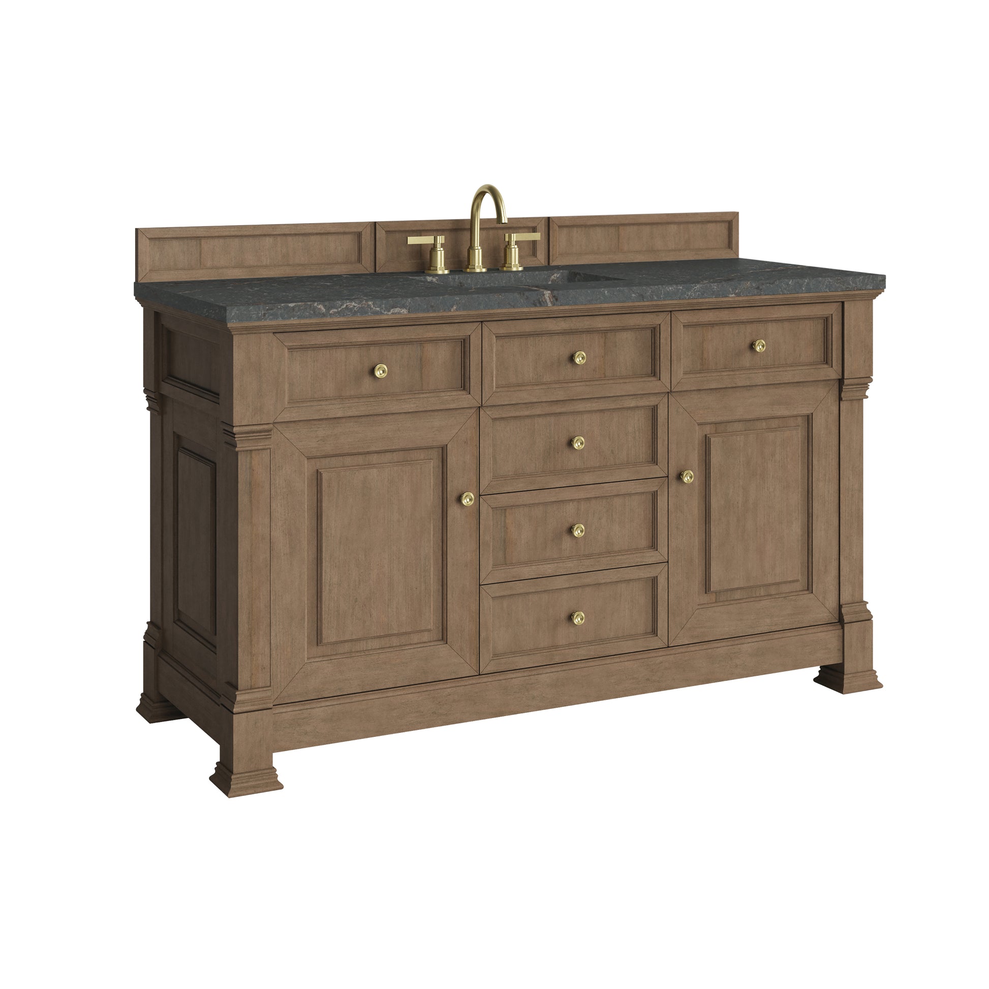 Renovate for Less Atlanta Brookfield 60" Single Vanity, Pecan w/ 3 CM Parisien Bleu Silestone Top