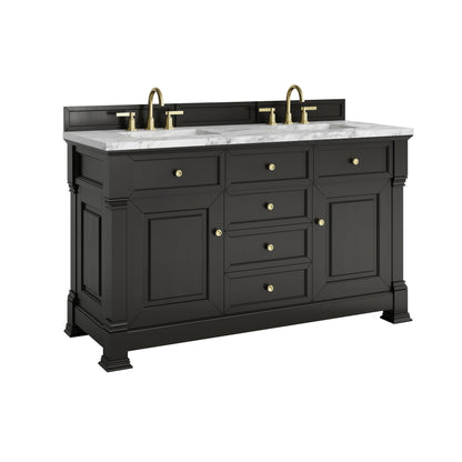 Renovate for Less Atlanta Brookfield 60" Double Vanity, Black Onyx w/3 CM Carrara White Marble Top