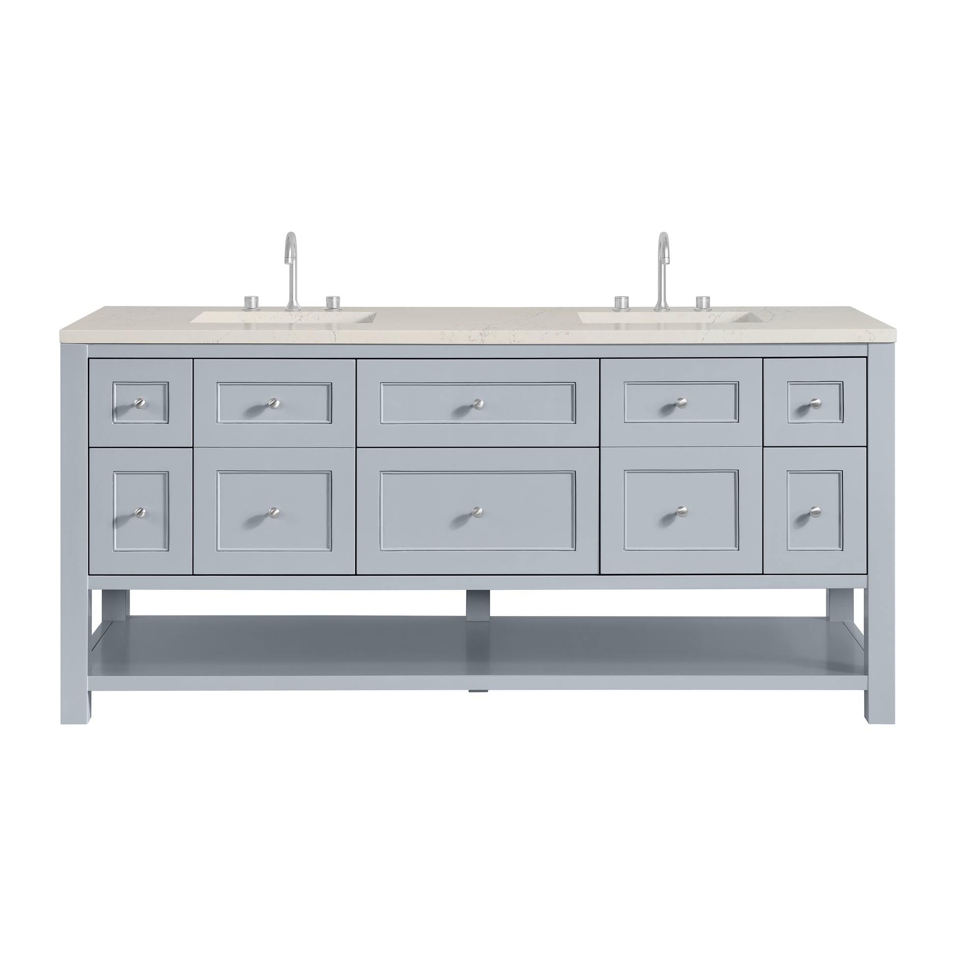 Renovate for Less Atlanta Breckenridge 72" Double Vanity, Serenity Blue, w/ 3 CM Siberian Silestone Top w/FreePower Wireless Charger