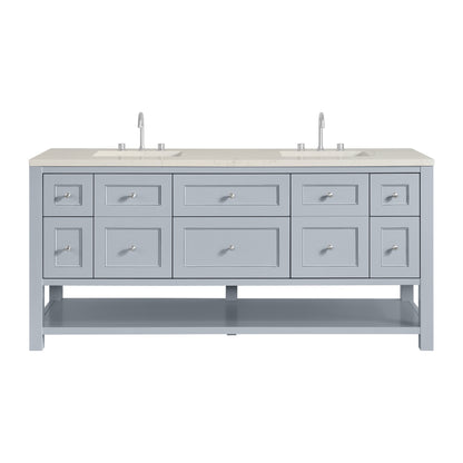Renovate for Less Atlanta Breckenridge 72" Double Vanity, Serenity Blue, w/ 3 CM Siberian Silestone Top w/FreePower Wireless Charger