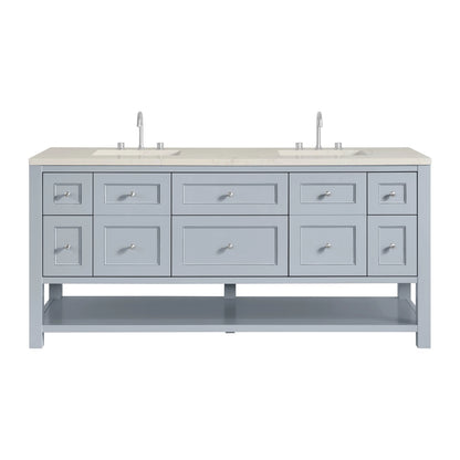 Breckenridge 72" Double Vanity, Serenity Blue, w/ 3 CM Siberian Silestone Top