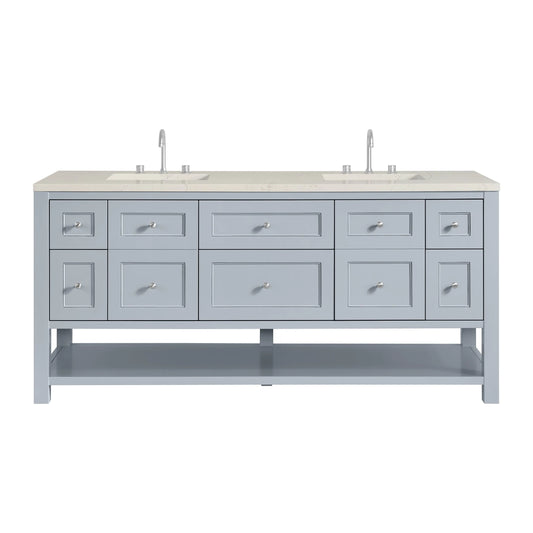 Breckenridge 72" Double Vanity, Serenity Blue, w/ 3 CM Siberian Silestone Top