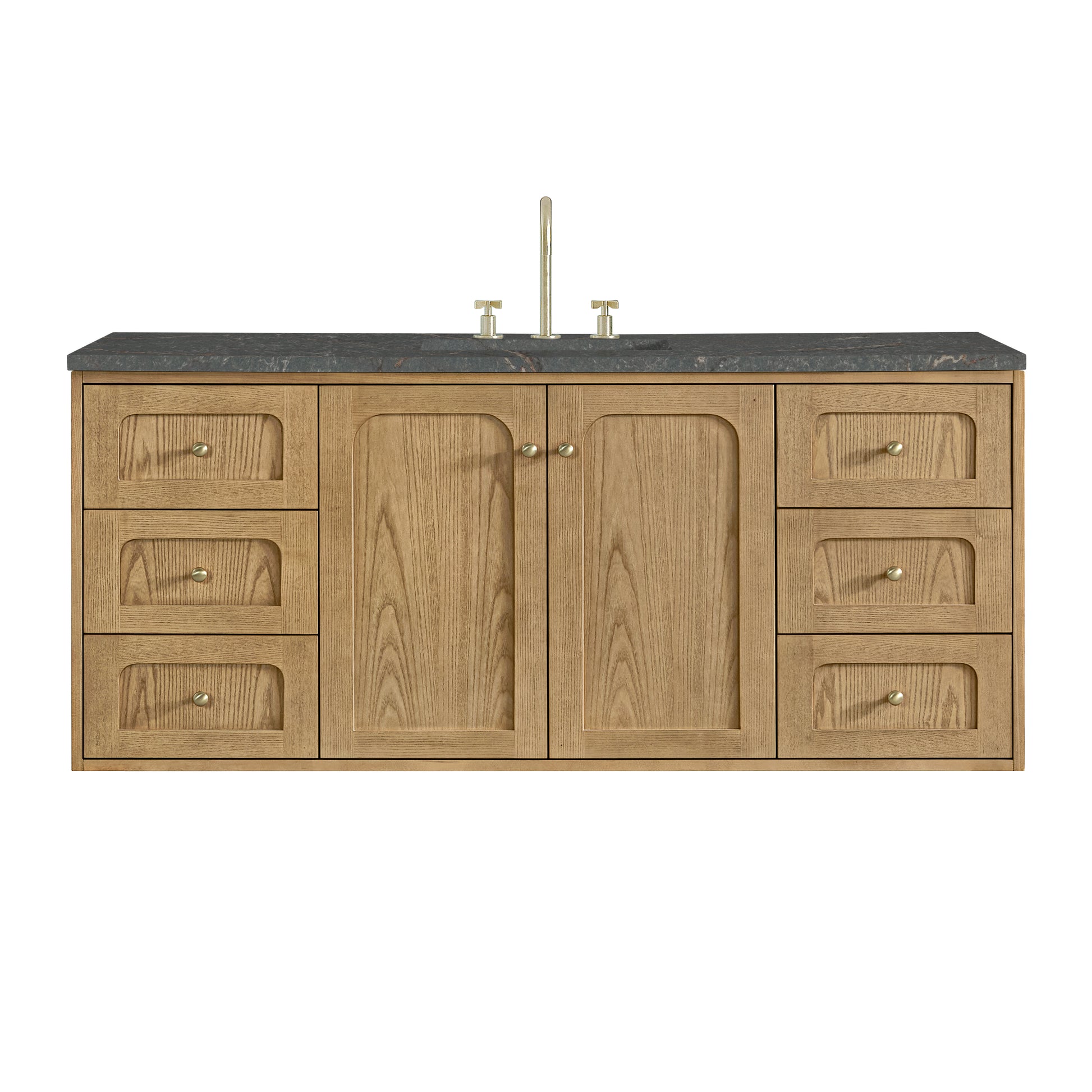 Renovate for Less Atlanta Laurent 60" Single Vanity, Light Natural Oak, w/ 3 CM Parisien Bleu Quartz Top