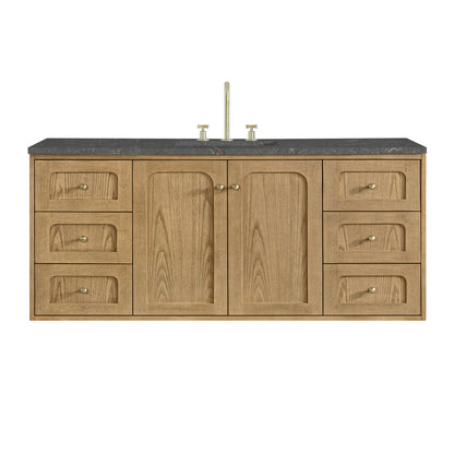 Renovate for Less Atlanta Laurent 60" Single Vanity, Light Natural Oak, w/ 3 CM Parisien Bleu Quartz Top