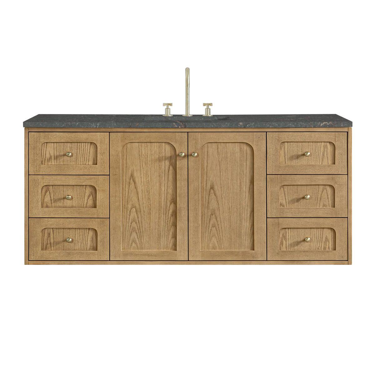 Laurent 60" Single Vanity, Light Natural Oak, w/ 3 CM Parisien Bleu Quartz Top