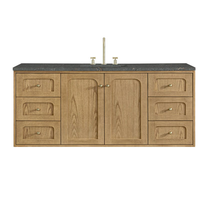 Laurent 60" Single Vanity, Light Natural Oak, w/ 3 CM Parisien Bleu Quartz Top