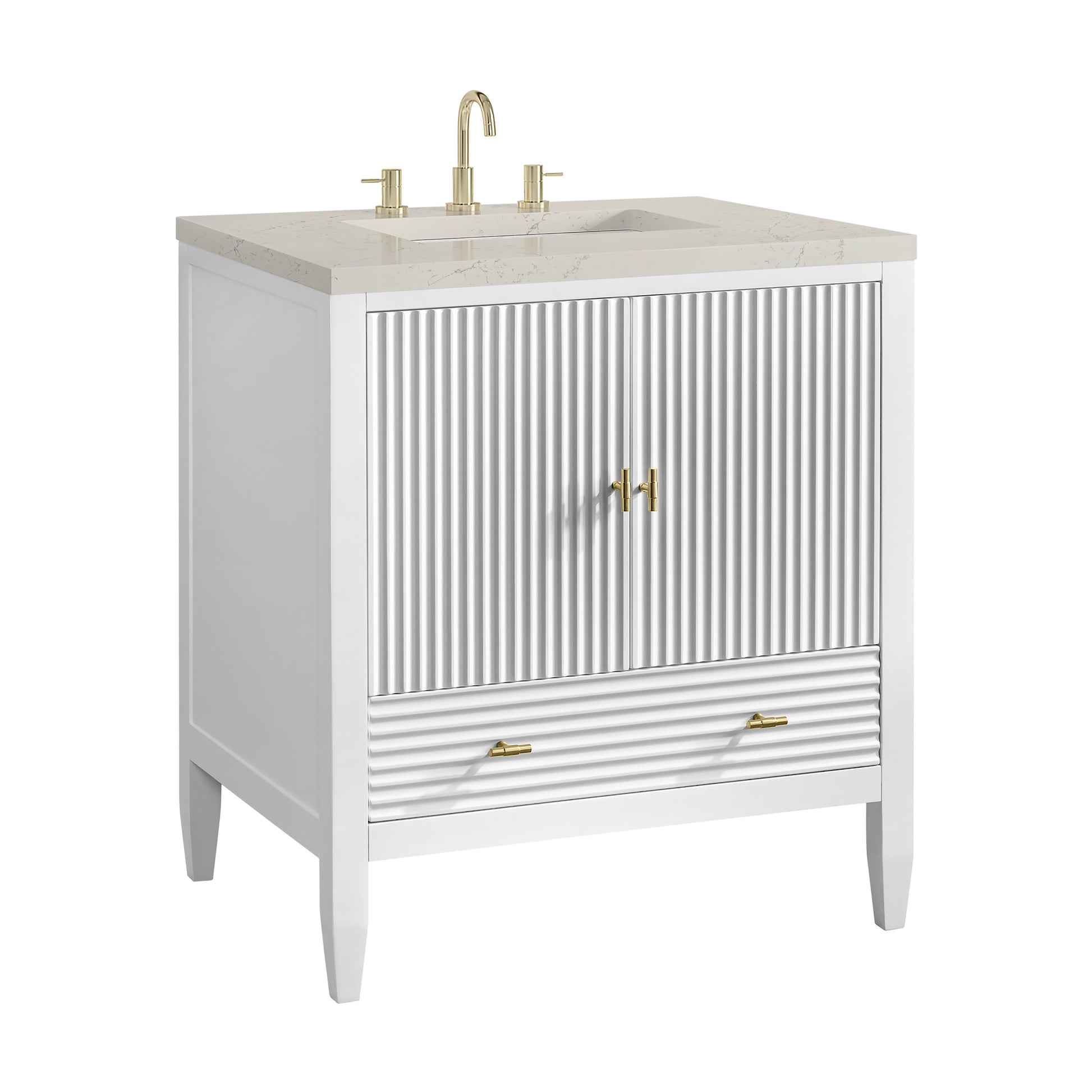 Renovate for Less Atlanta Myrrin 30" Single Vanity, Bright White w/ 3 CM Siberian Silestone Top