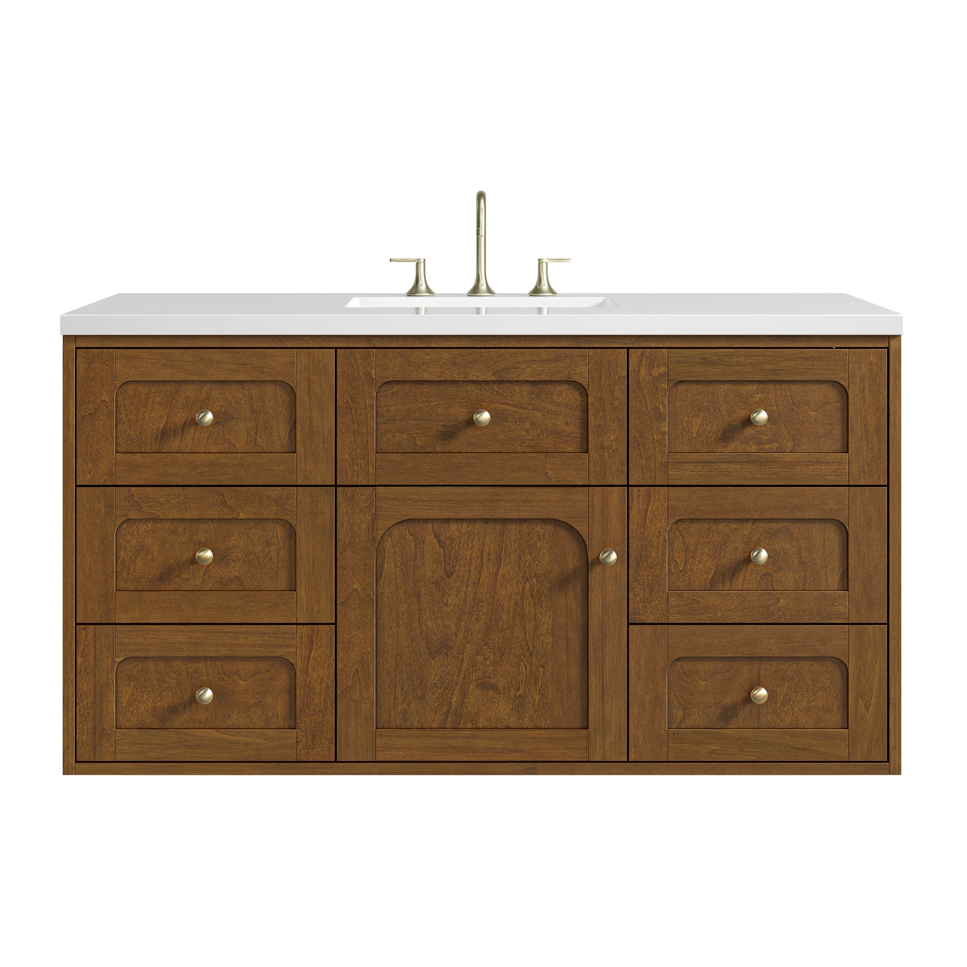 Renovate for Less Atlanta Laurent 48" Single Vanity, Honey Oak w/ 3 CM White Zeus Silestone Top