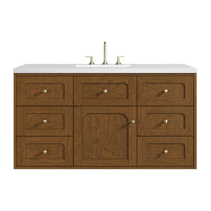 Renovate for Less Atlanta Laurent 48" Single Vanity, Honey Oak w/ 3 CM White Zeus Silestone Top