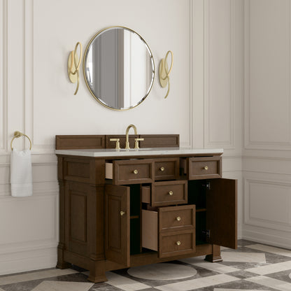 Renovate for Less Atlanta Brookfield 48" Single Vanity, Honey Oak, w/ 3 CM Siberian Silestone Top