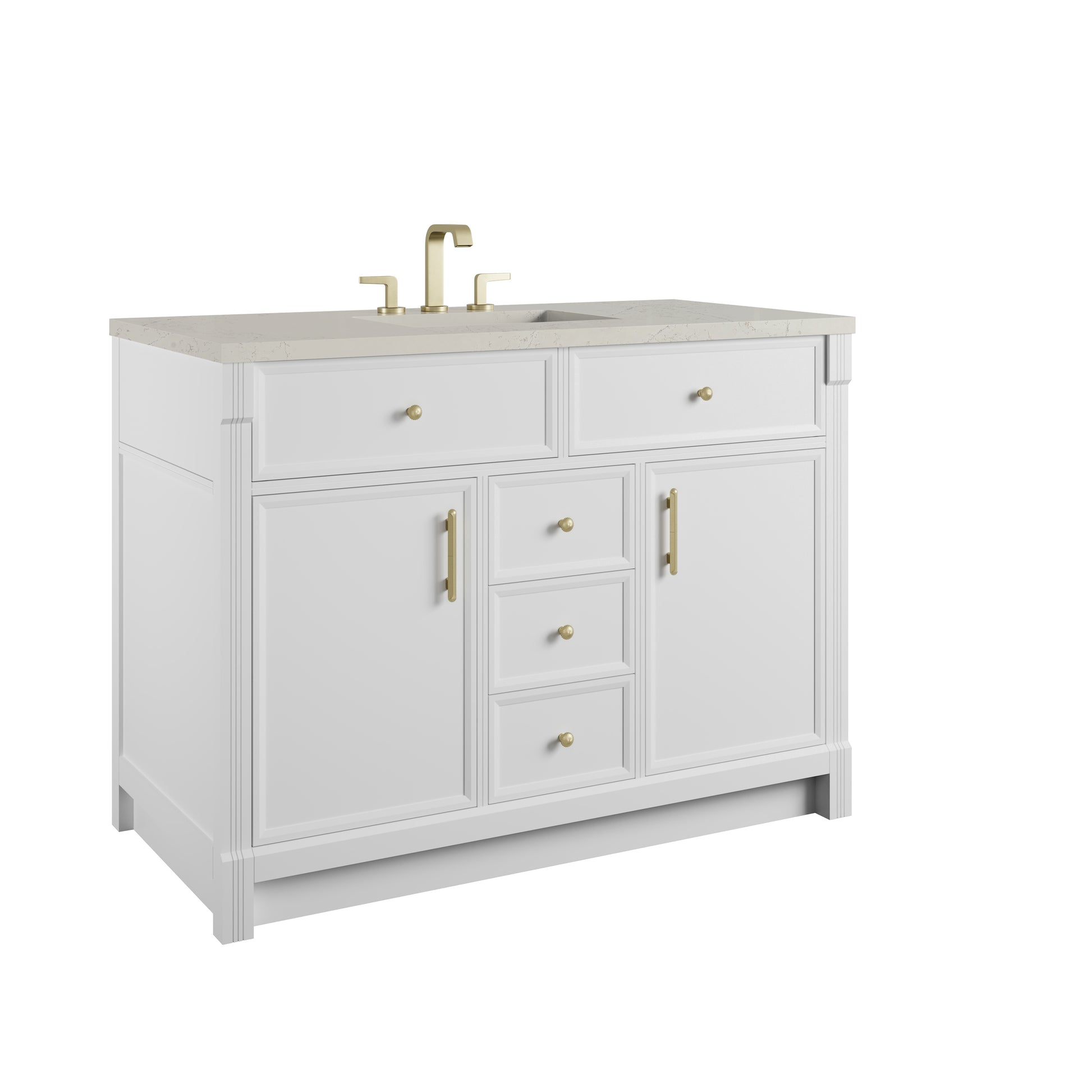 Renovate for Less Atlanta Bellshire 48" Single Vanity, Bright White w/ 3 CM Siberian Silestone Top w/FreePower Wireless Charger