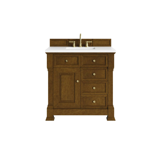 Brookfield 36" Single Vanity, Honey Oak, w/ 3 CM White Zeus Silestone Top