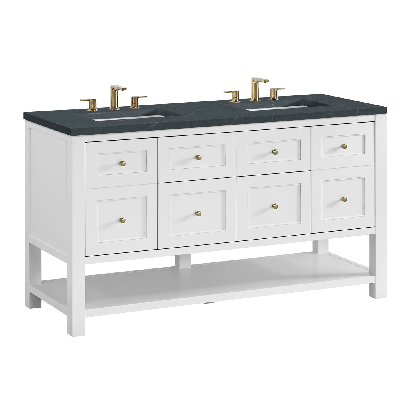 Renovate for Less Atlanta Breckenridge 60" Double Vanity, Bright White, w/ 3 CM Charcoal Soapstone Quartz Top