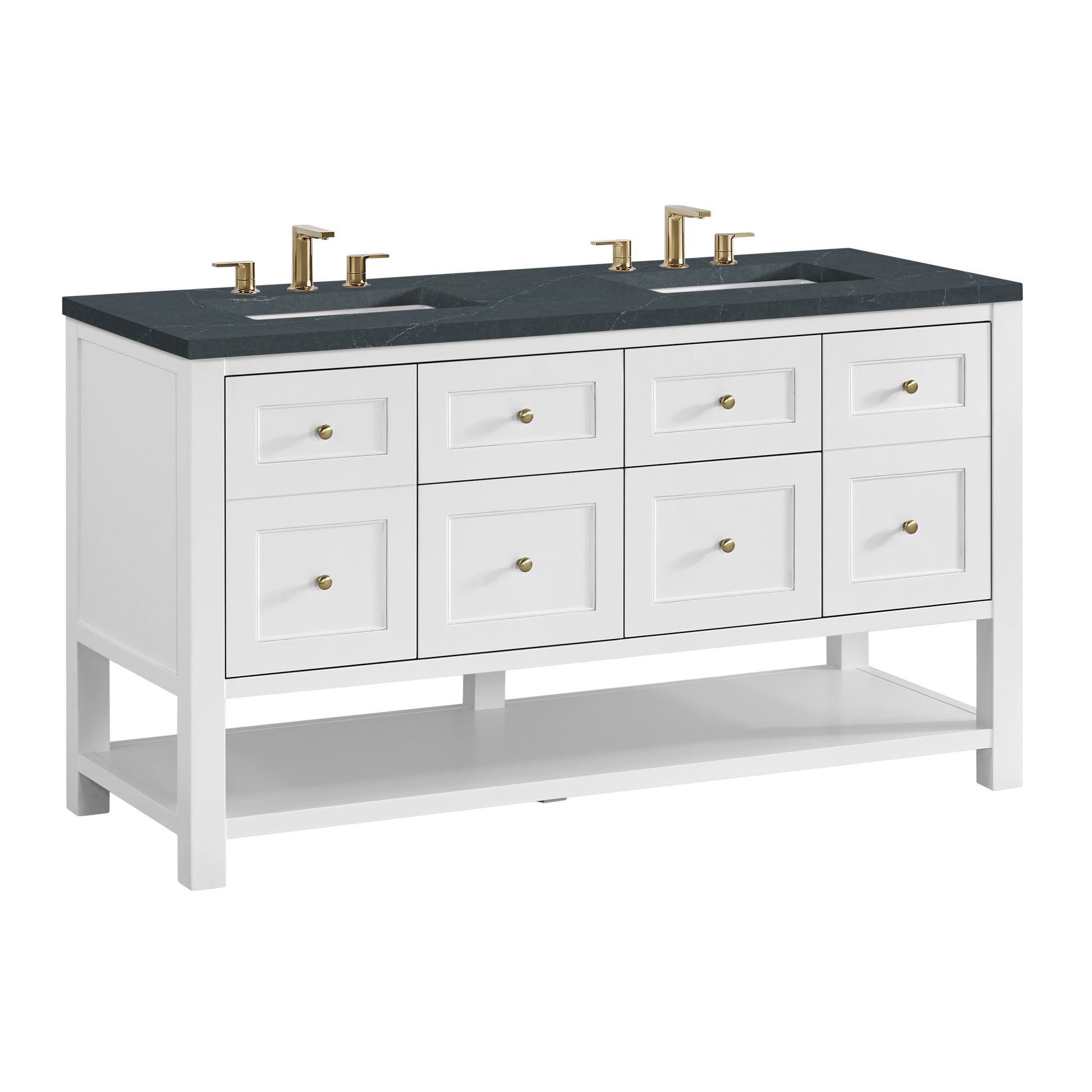 Renovate for Less Atlanta Breckenridge 60" Double Vanity, Bright White, w/ 3 CM Charcoal Soapstone Quartz Top