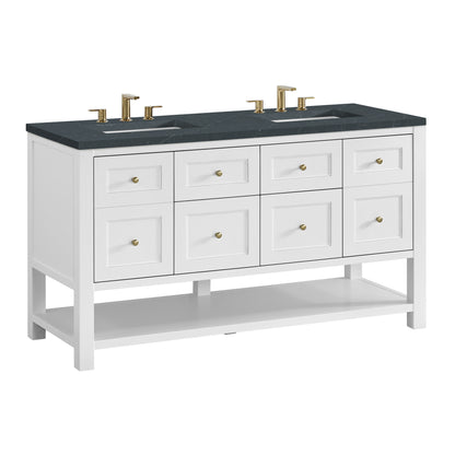 Renovate for Less Atlanta Breckenridge 60" Double Vanity, Bright White, w/ 3 CM Charcoal Soapstone Quartz Top