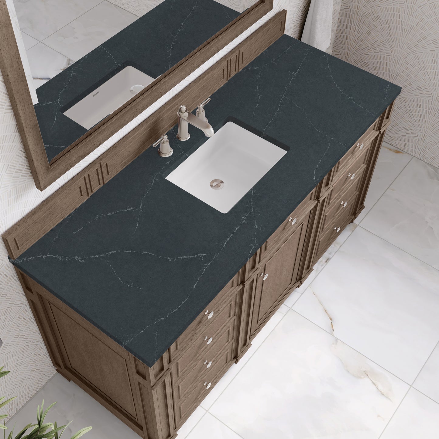 Renovate for Less Atlanta Bristol 60" Single Vanity, Whitewashed Walnut w/ 3 CM Charcoal Soapstone Silestone Top