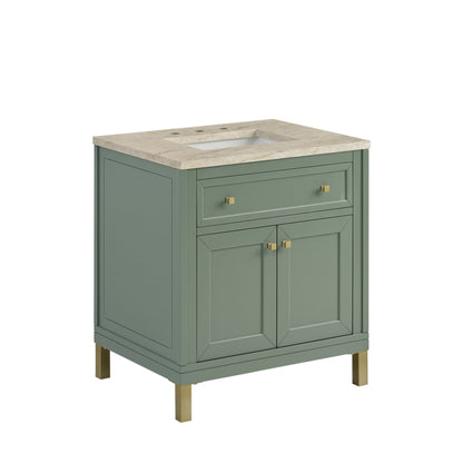 Renovate for Less Atlanta Chicago 30" Single Vanity, Smokey Celadon, w/ 3 CM Tajnar Eclos Top