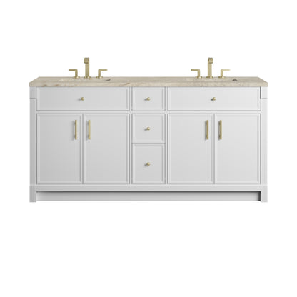 Renovate for Less Atlanta Bellshire 72" Double Vanity, Bright White w/ 3 CM Tajnar Eclos Top w/FreePower Wireless Charger