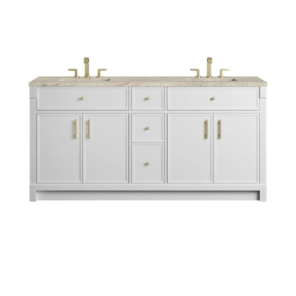 Bellshire 72" Double Vanity, Bright White w/ 3 CM Tajnar Eclos Top w/FreePower Wireless Charger