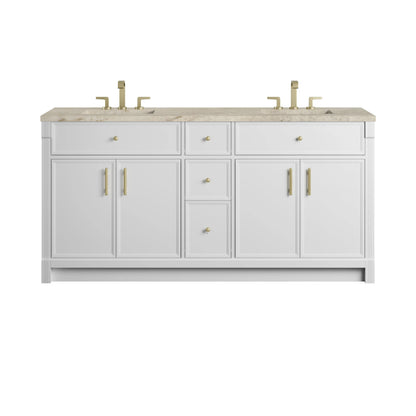 Bellshire 72" Double Vanity, Bright White w/ 3 CM Tajnar Eclos Top