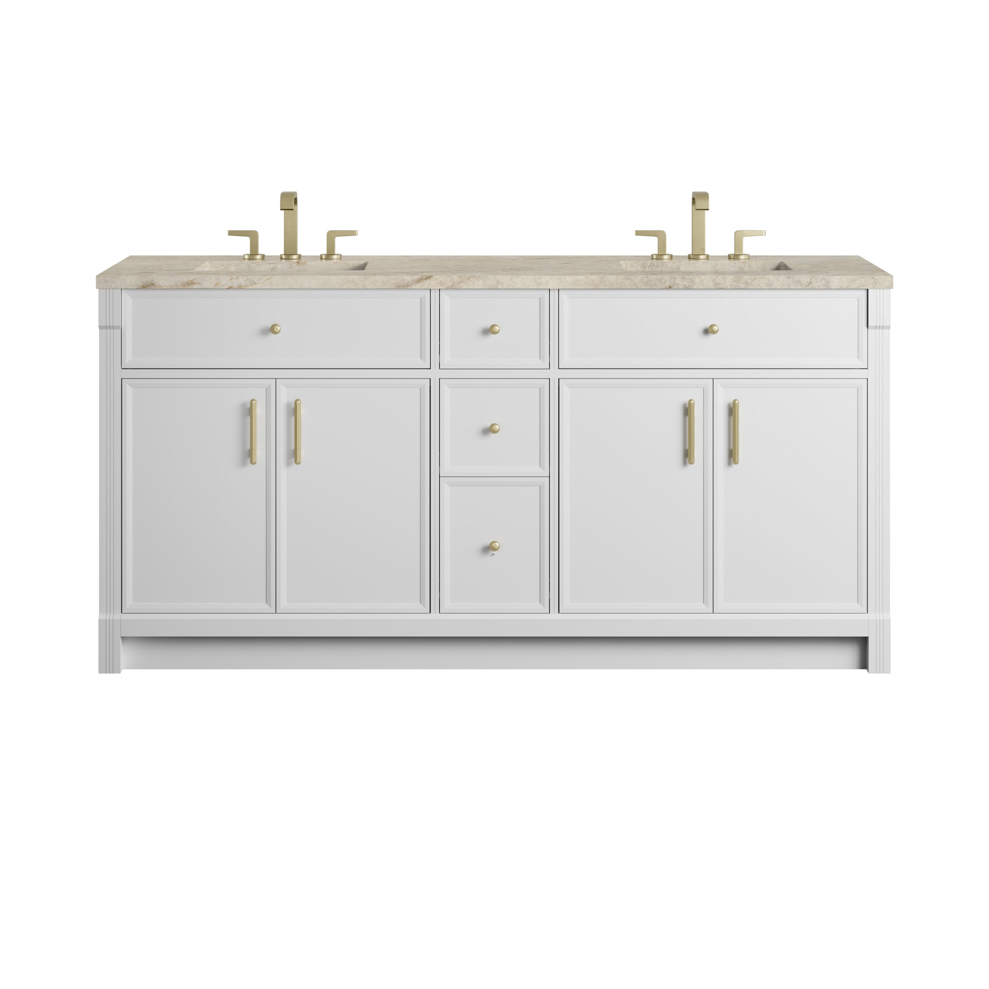 Renovate for Less Atlanta Bellshire 72" Double Vanity, Bright White w/ 3 CM Tajnar Eclos Top
