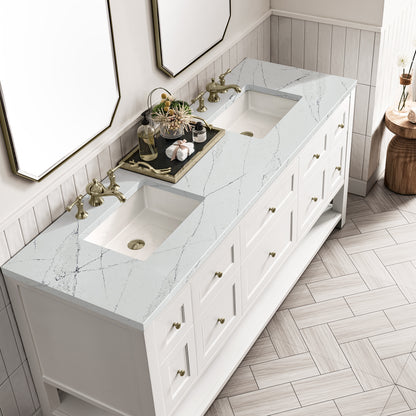 Renovate for Less Atlanta Breckenridge 72" Double Vanity, Bright White w/ 3 CM Ethereal Noctis Top
