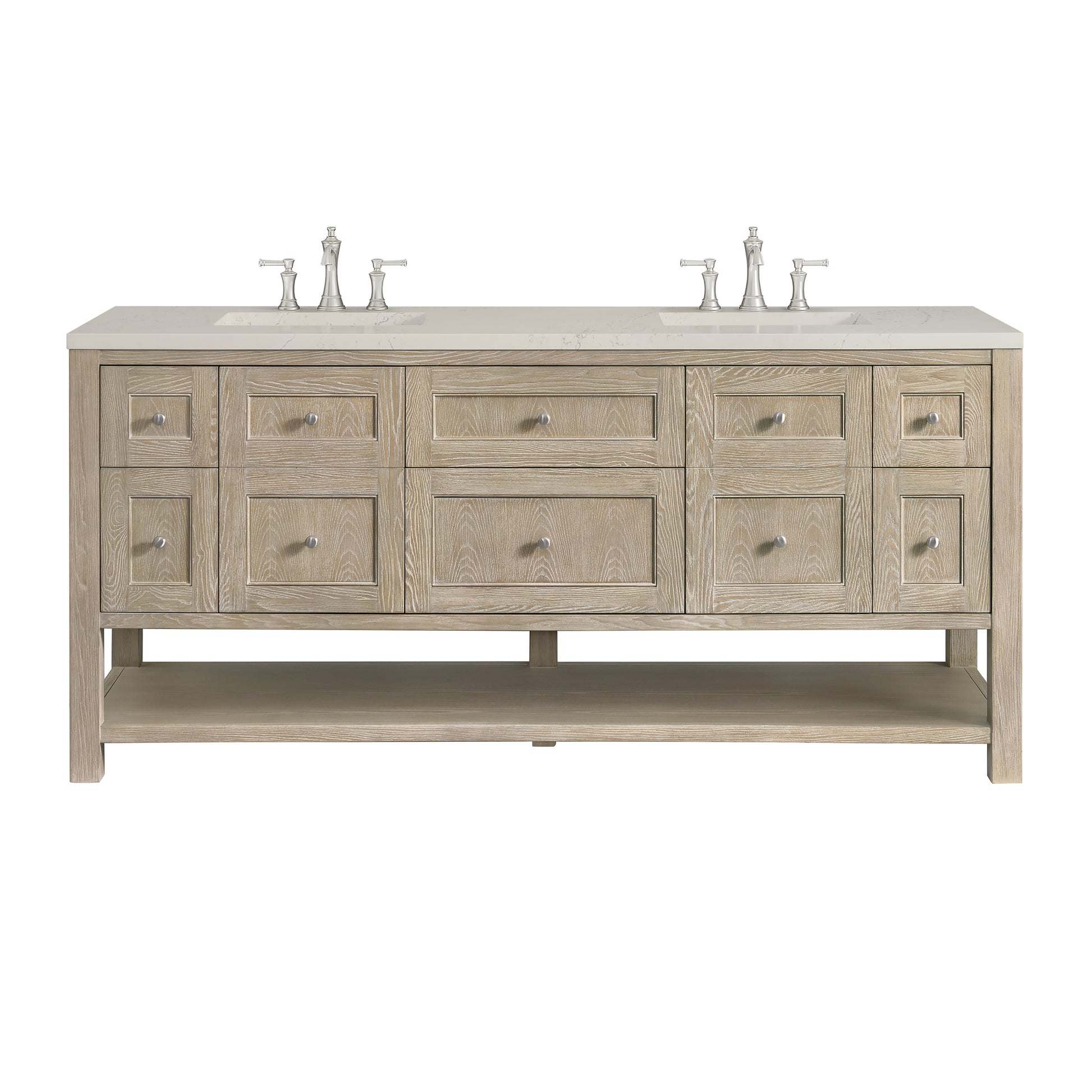 Renovate for Less Atlanta Breckenridge 72" Double Vanity, Whitewashed Oak, w/ 3 CM Siberian Silestone Top w/FreePower Wireless Charger