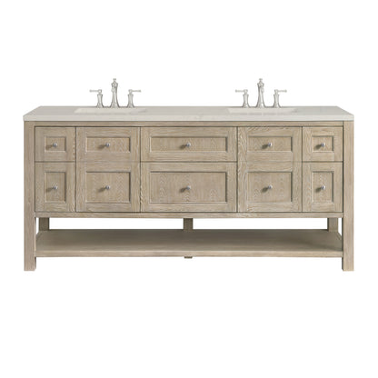 Renovate for Less Atlanta Breckenridge 72" Double Vanity, Whitewashed Oak, w/ 3 CM Siberian Silestone Top w/FreePower Wireless Charger