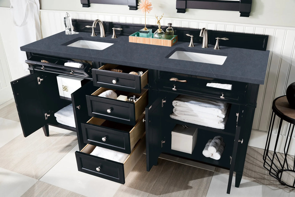 Brittany 72" Double Vanity, Black Onyx w/ 3 CM Charcoal Soapstone Silestone Top
