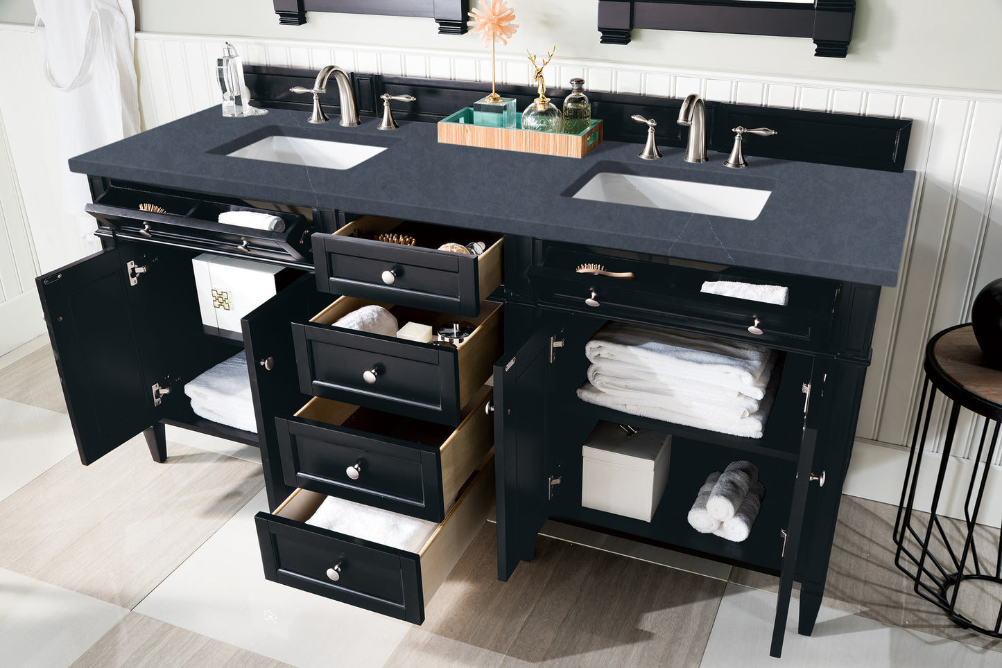Renovate for Less Atlanta Brittany 72" Double Vanity, Black Onyx w/ 3 CM Charcoal Soapstone Silestone Top