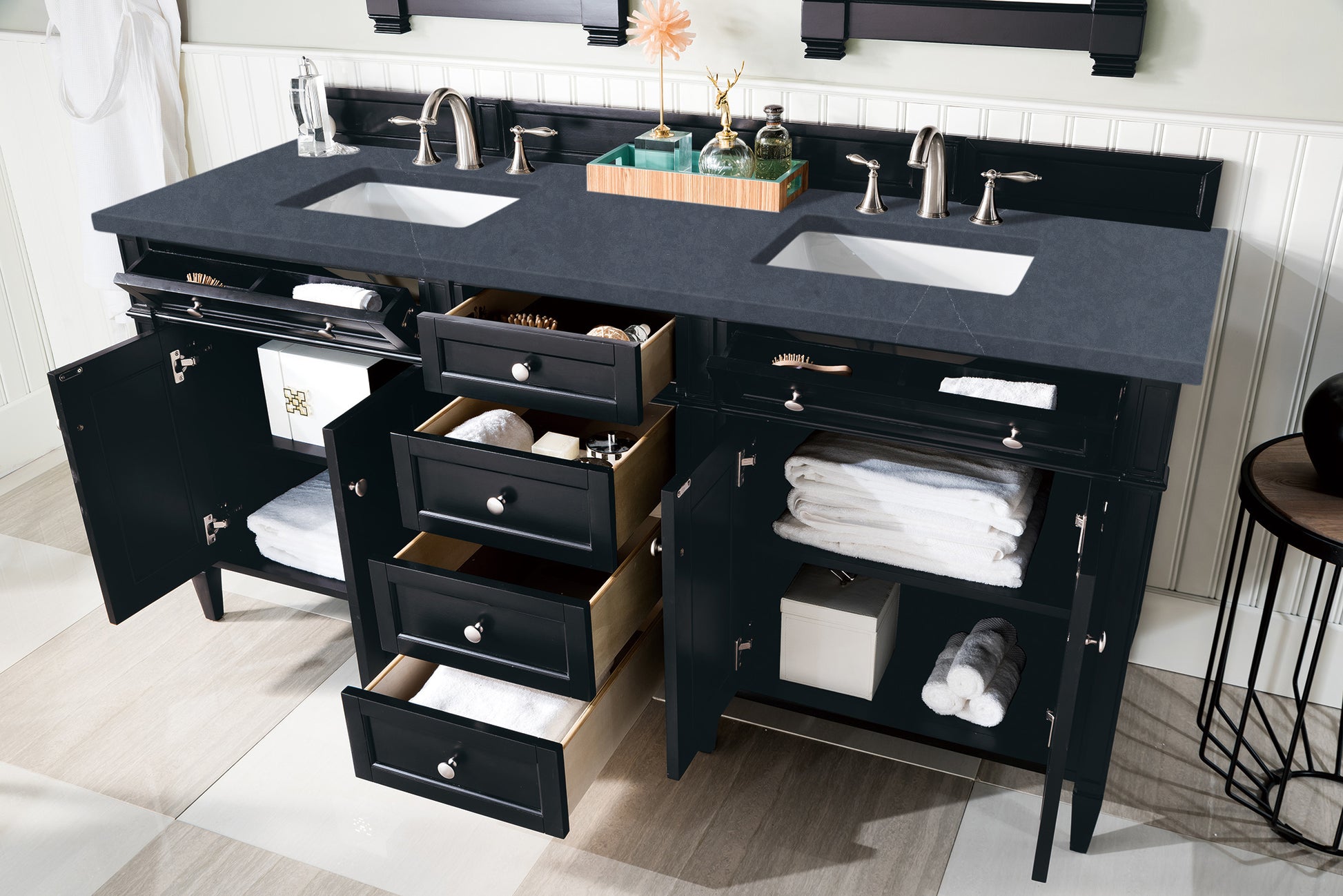 Renovate for Less Atlanta Brittany 72" Double Vanity, Black Onyx w/ 3 CM Charcoal Soapstone Silestone Top