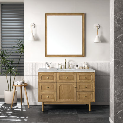 Renovate for Less Atlanta Laurent 48" Single Vanity, Light Natural Oak w/ 3 CM Victorian Silver Top w/FreePower Wireless Charger
