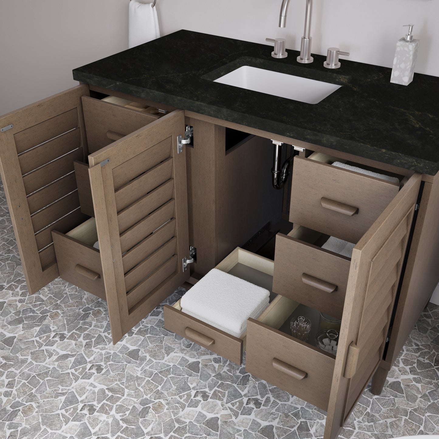 Renovate for Less Atlanta Portland 48" Single Vanity, Whitewashed Walnut, w/ 3 CM Phantome Eclos Top