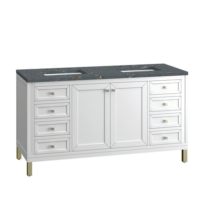 Renovate for Less Atlanta Chicago 60" Double Vanity, Glossy White, w/ 3 CM Parisien Bleu Silestone® Top w/FreePower Wireless Charger