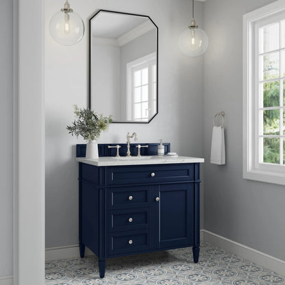 Brittany 36" Single Vanity, Victory Blue w/ 3 CM Ethereal Noctis Silestone Top