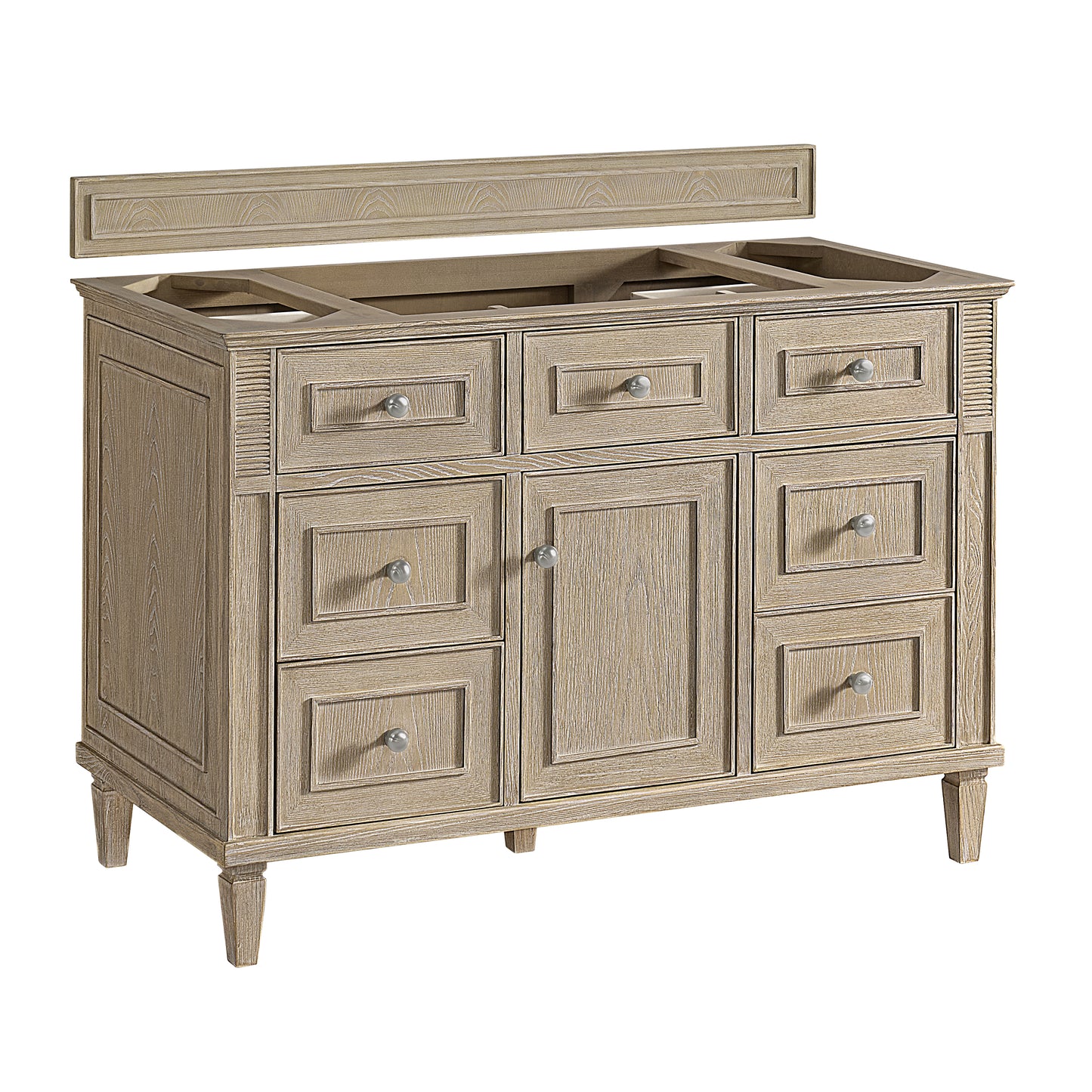Renovate for Less Atlanta Lorelai 48" Single Vanity, Whitewashed Oak w/ 3 CM Parisien Bleu Silestone Top