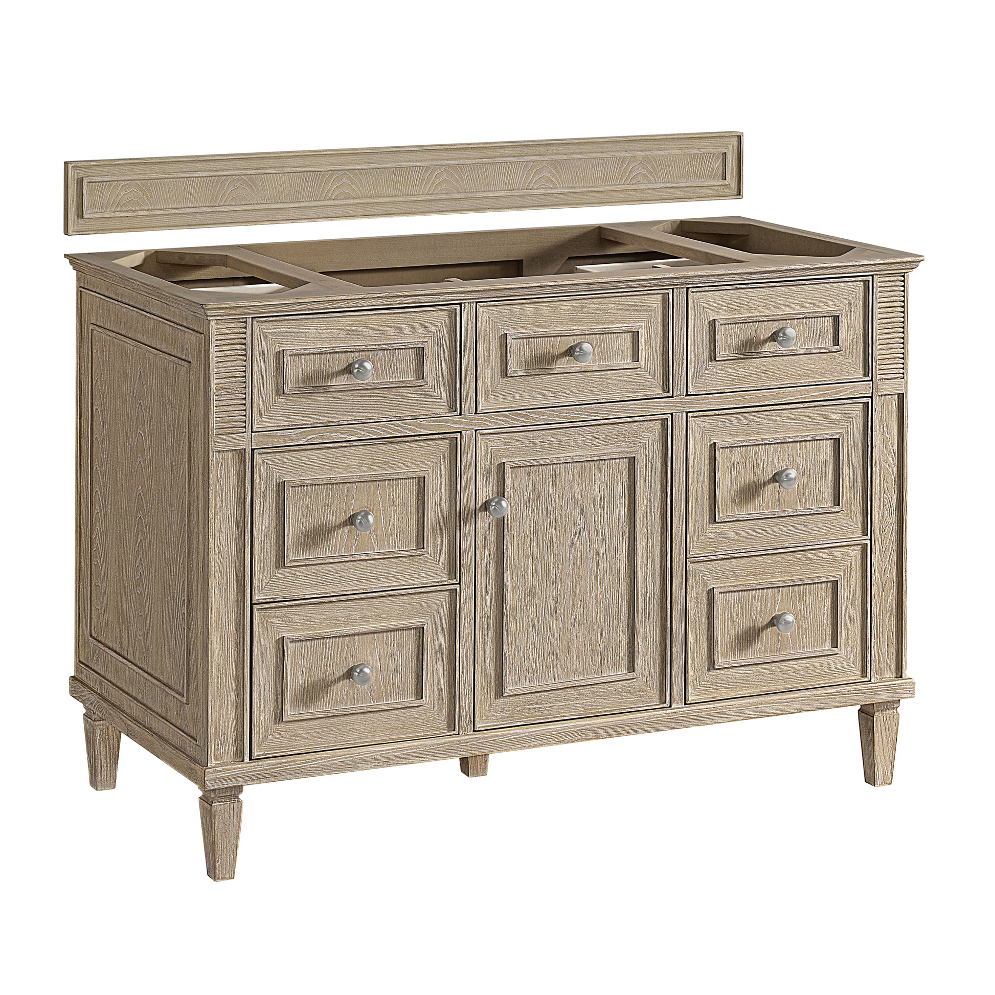 Renovate for Less Atlanta Lorelai 48" Single Vanity, Whitewashed Oak w/ 3 CM Parisien Bleu Silestone Top