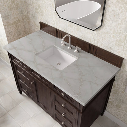 Brittany 48" Single Vanity, Burnished Mahogany w/ 3 CM Victorian Silver Silestone Top
