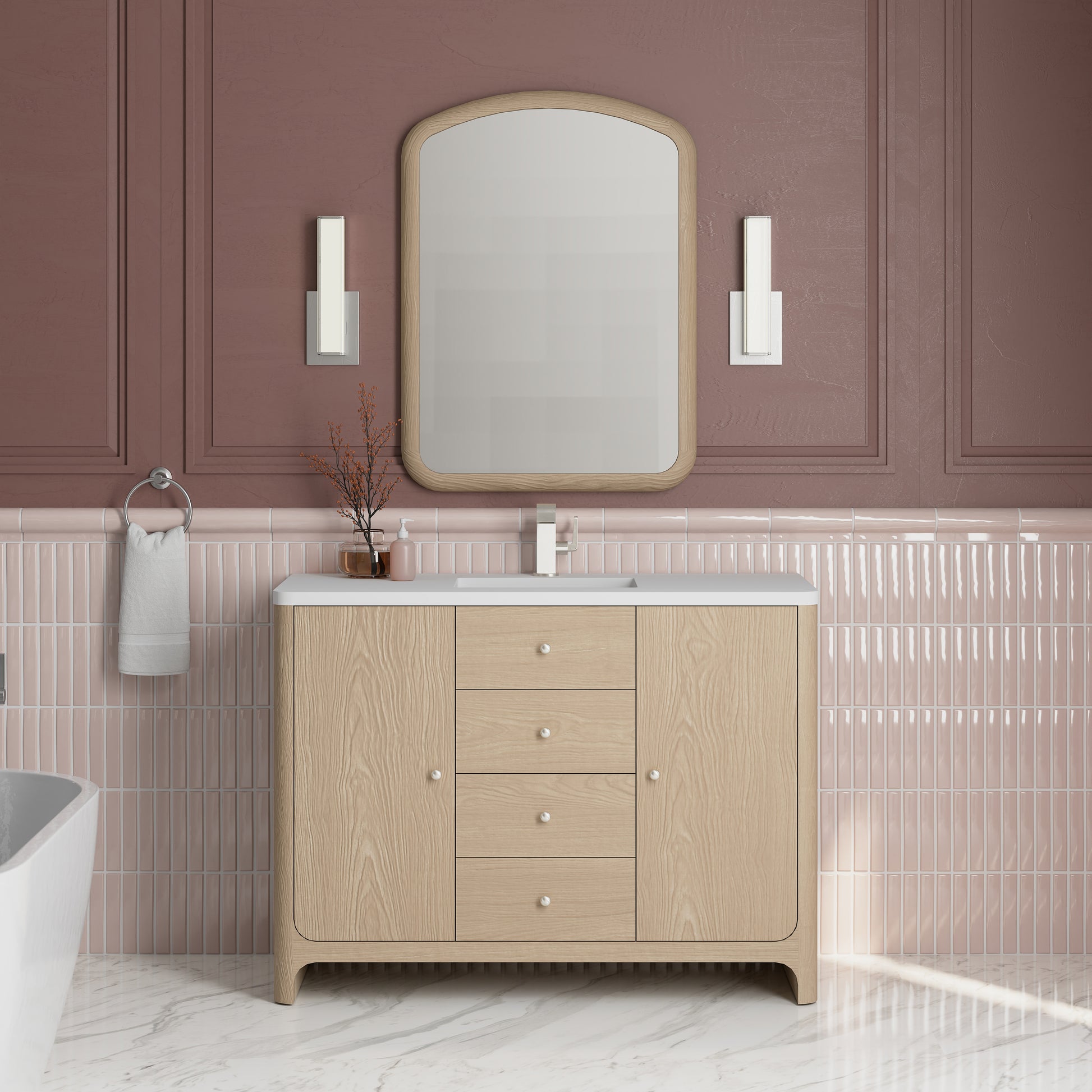 Renovate for Less Atlanta Gracyn 48" Single Vanity, Coastal Driftwood, w/ 3 CM White Zeus Quartz Top