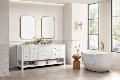 Renovate for Less Atlanta Breckenridge 72" Double Vanity, Bright White, w/ 3 CM Siberian Silestone Top w/FreePower Wireless Charger