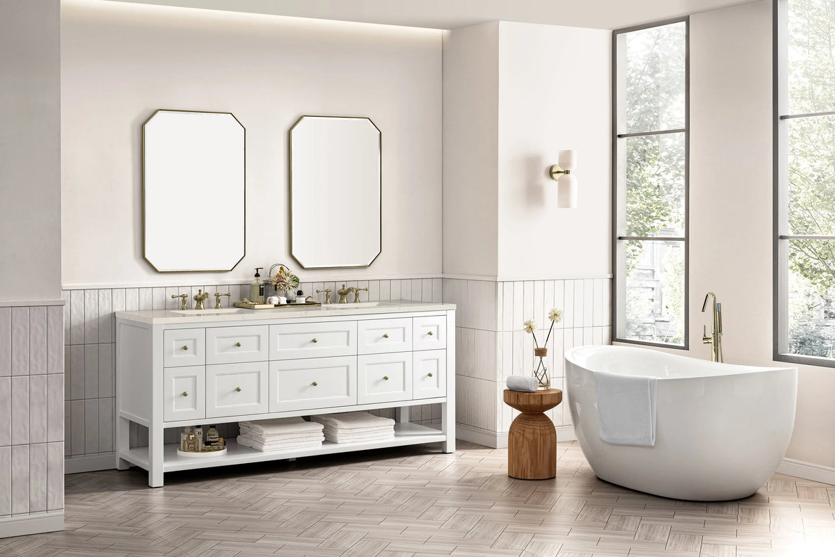 Breckenridge 72" Double Vanity, Bright White, w/ 3 CM Siberian Silestone Top