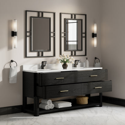 Renovate for Less Atlanta Lucian 72" Double Vanity, Carbon Oak w/ 3 CM White Zeus Silestone Top