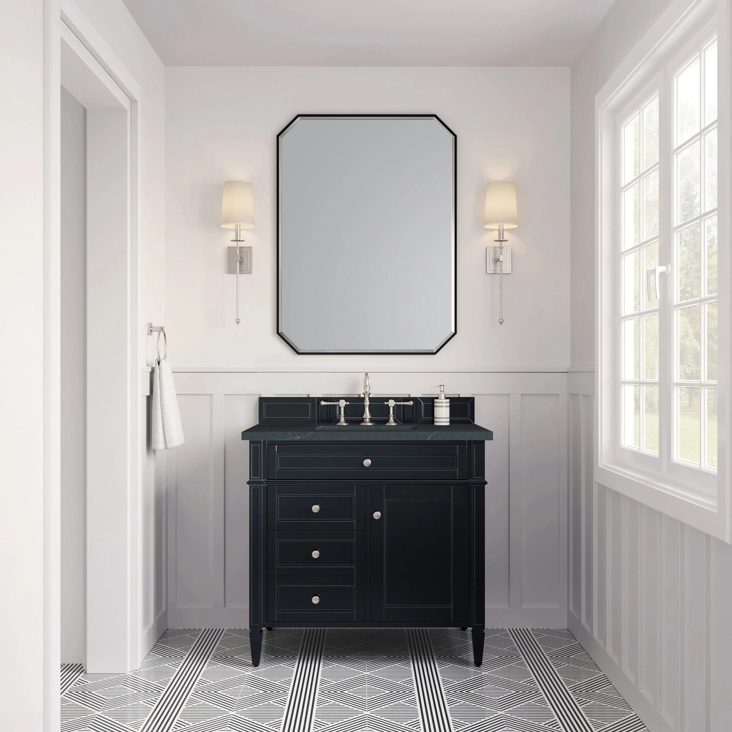 Brittany 36" Single Vanity, Black Onyx w/ 3 CM Charcoal Soapstone Silestone Top