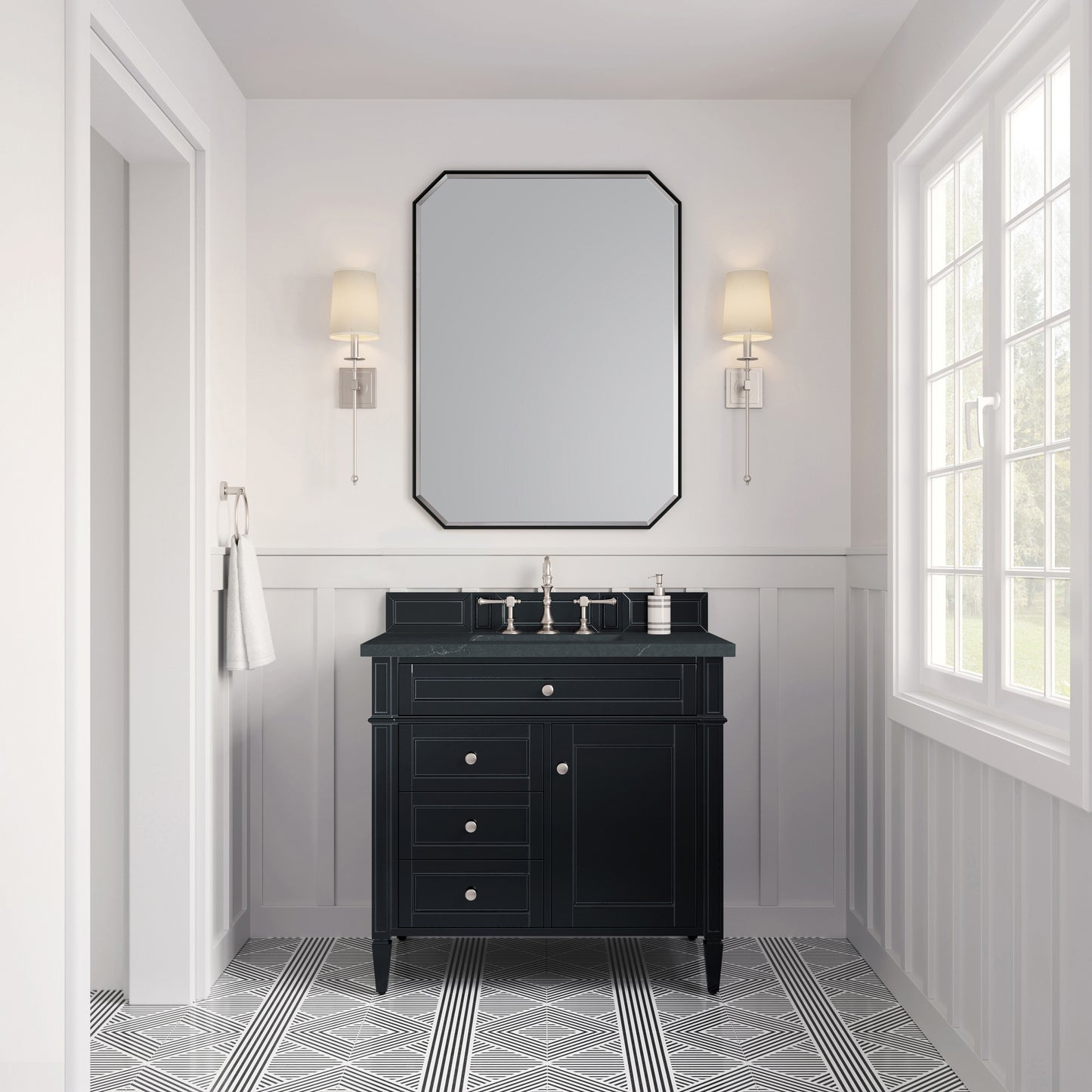 Renovate for Less Atlanta Brittany 36" Single Vanity, Black Onyx w/ 3 CM Charcoal Soapstone Silestone Top