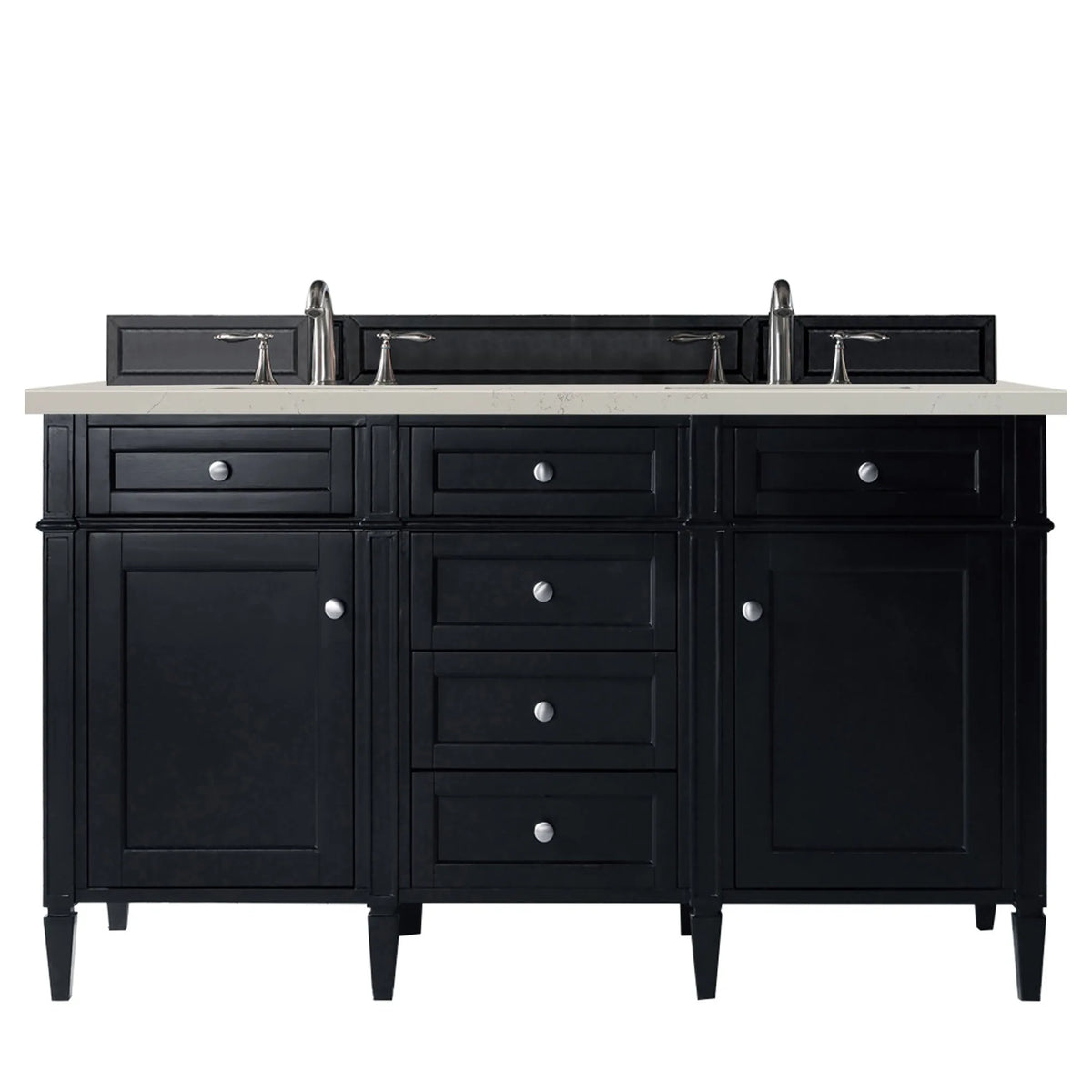 Brittany 60" Double Vanity, Black Onyx, w/ 3 CM Siberian Silestone Top