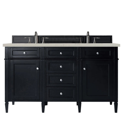 Brittany 60" Double Vanity, Black Onyx, w/ 3 CM Siberian Silestone Top