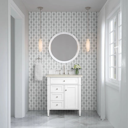 Brittany 30" Single Vanity in Bright White, w/ 3 CM Siberian Silestone Top