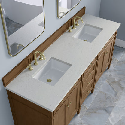Renovate for Less Atlanta Brittany 72" Double Vanity, Pecan w/ 3 CM Lime Delight Silestone Top