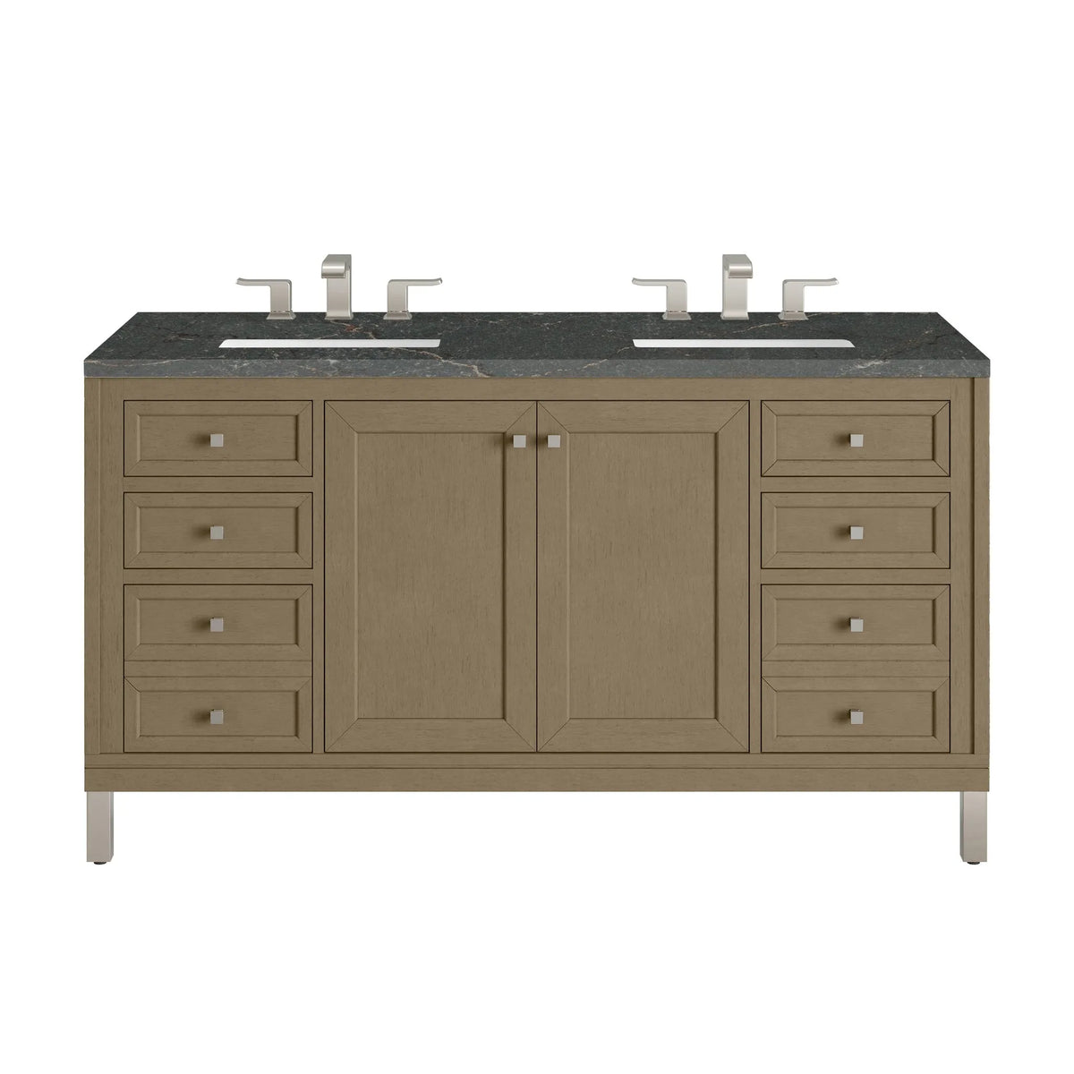 Chicago 60" Double Vanity, Walnut Whisper, w/ 3 CM Parisien Bleu Silestone® Top
