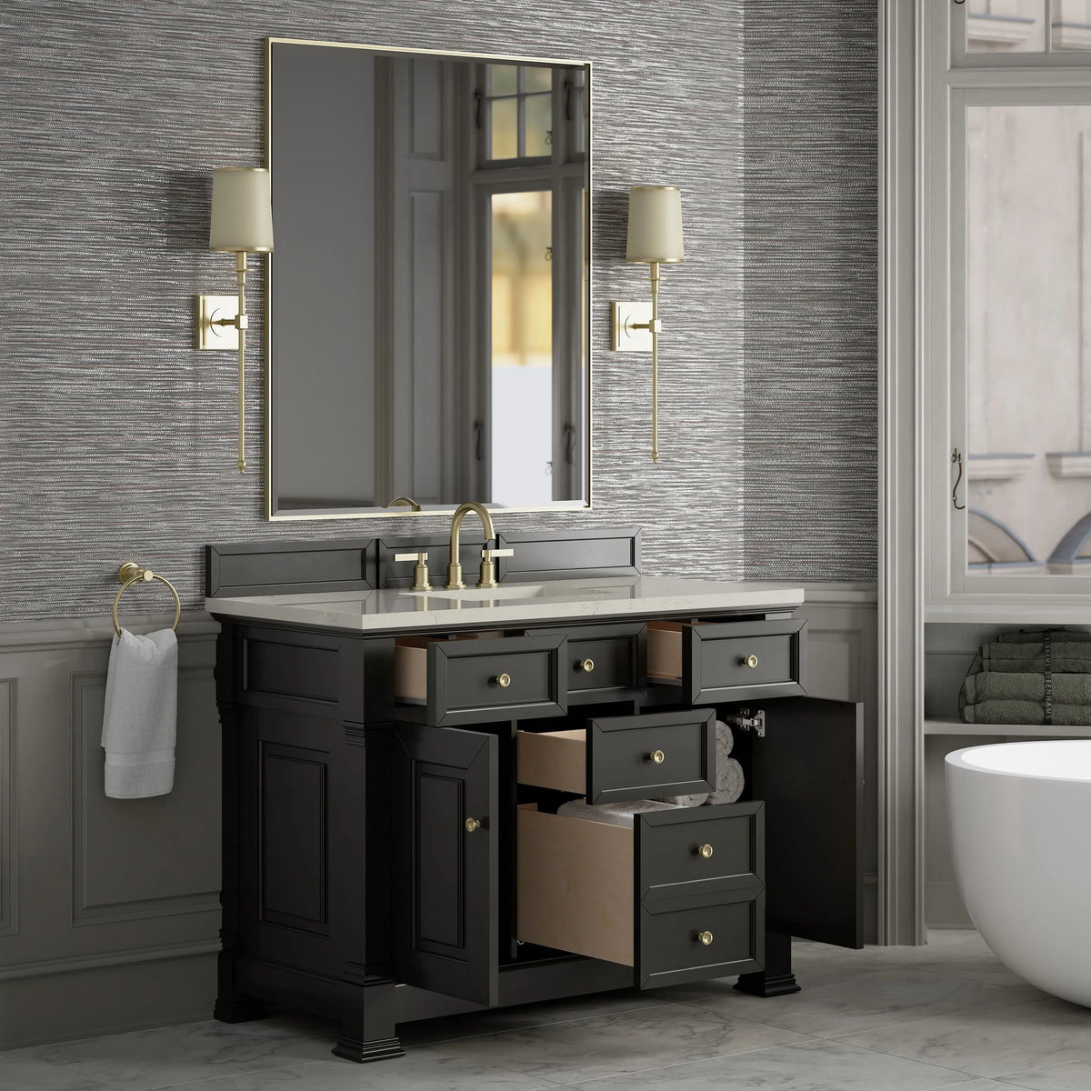 Brookfield 48" Single Vanity, Black Onyx, w/ 3 CM Siberian Silestone Top